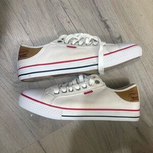 Levi's White Canvas Low-Top Sneakers with Red Trim